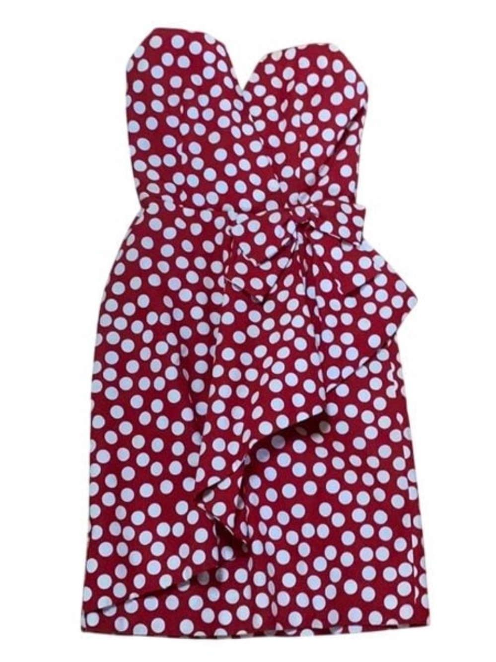 RARE Victor Costa strapless ruby red bow polka dot cocktail dress Sz 12